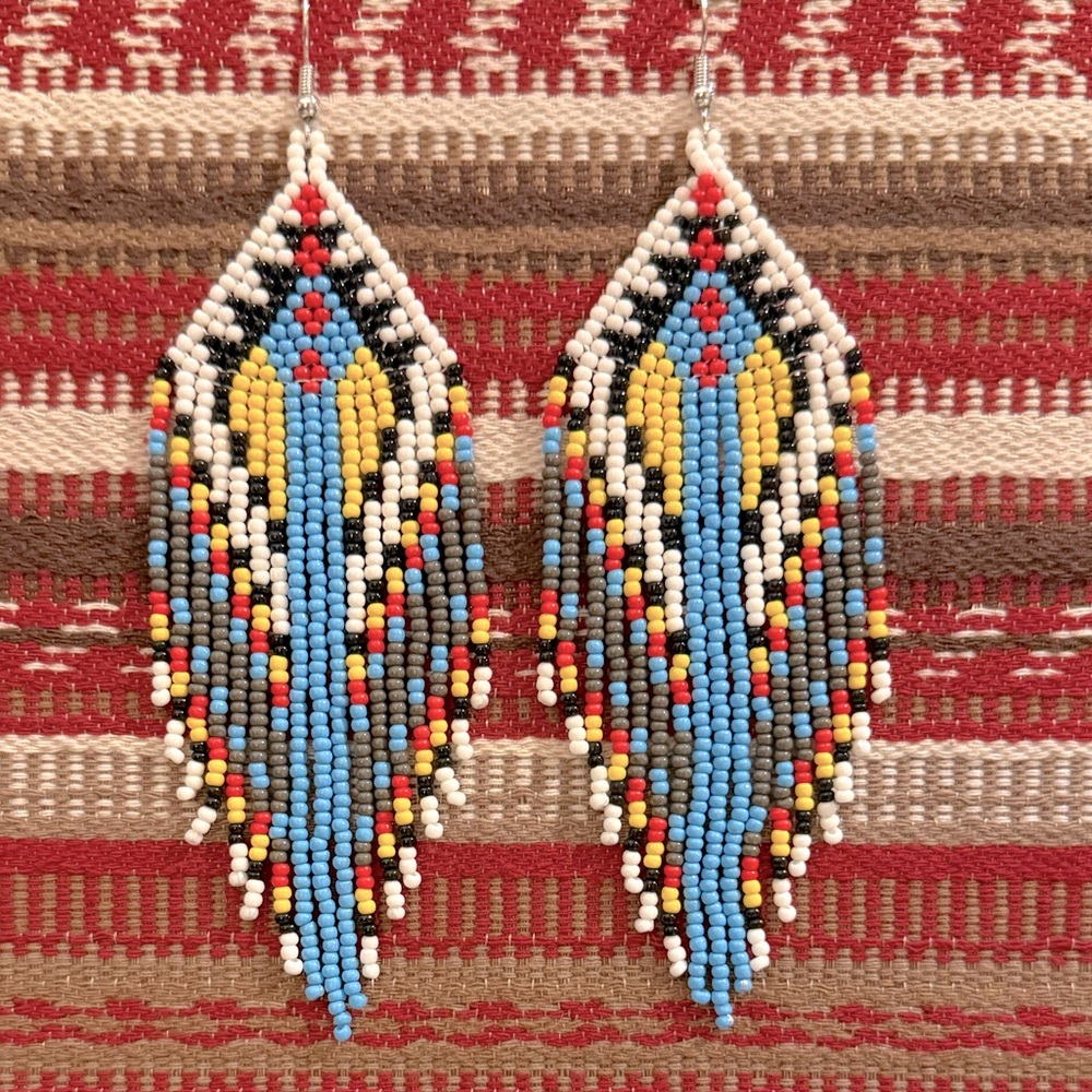 NEW Miyuki Handmade Tribal Ethnic Southwestern Style Seed Bead Fringe Earrings